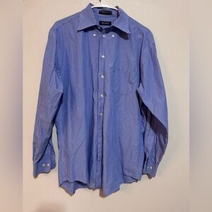 Nautica Men's Long Sleeve Button-Up Shirt 16 White and Blue Stripes Cotton